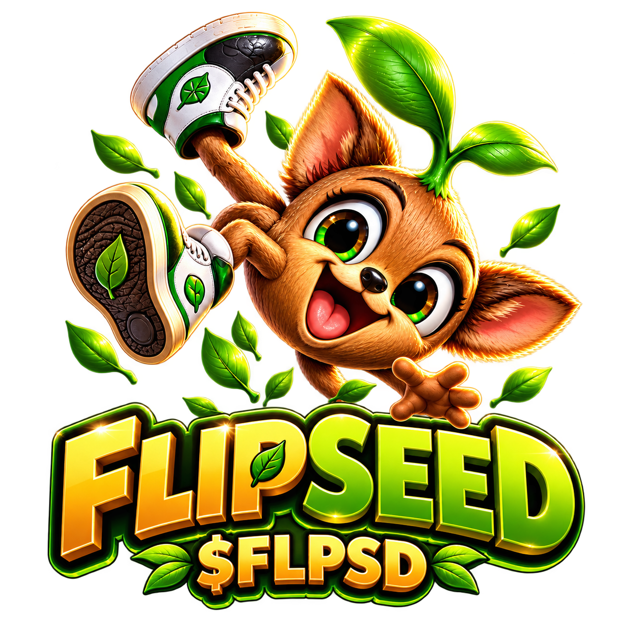 FlipSeed mascot flipping through the air
